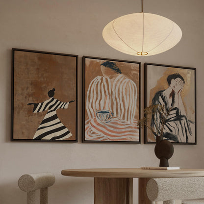 Wabi Sabi Women Canvas Floating Frame Set: Modern Abstract Figurative Art