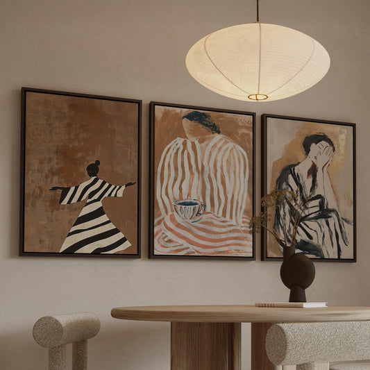 Wabi Sabi Women Canvas Floating Frame Set: Modern Abstract Figurative Art
