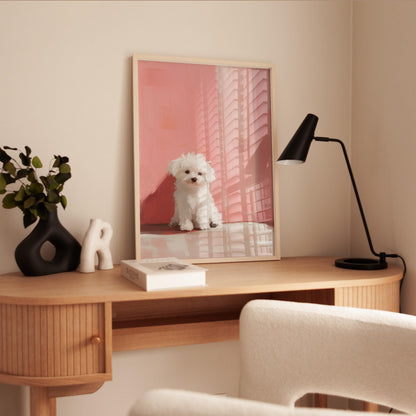 Maltese Puppy Art Print – Pink Blush Nursery Wall Decor | Minimalist Pet Art