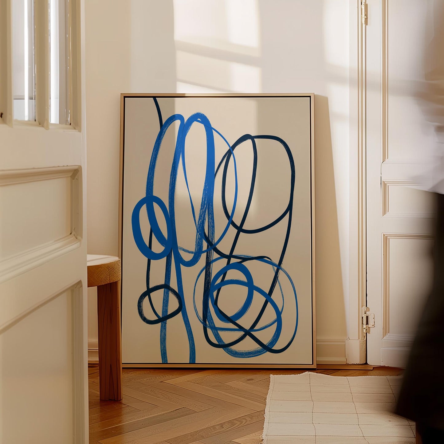 Blue Abstract Line Giclée Canvas Print Modern Minimal Wall Art for Living Room or Office Interior