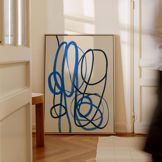 Blue Abstract Line Giclée Canvas Print Modern Minimal Wall Art for Living Room or Office Interior