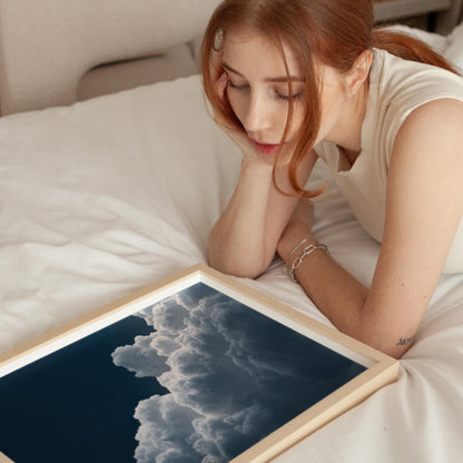 Deep Blue Night Sky Cloud Wall Art – Minimalist Wall Decor with Sustainable Wood Frame