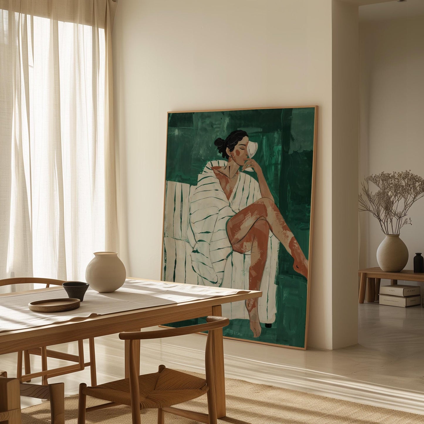 Woman Relaxing Canvas Wall Art Modern Minimalist Abstract Figure Large Print for Bedroom or Living Room