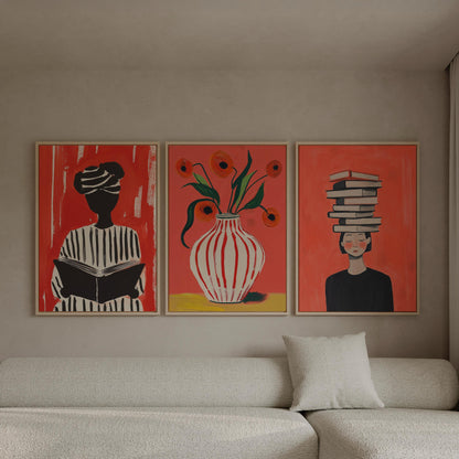 Abstract Woman Canvas | Modern Canvas Prints Set of 3 – Floating Wood Frame