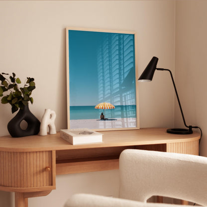 Beach Umbrella Poster - Minimalist Coastal Wall Art With Turquoise Ocean Photography