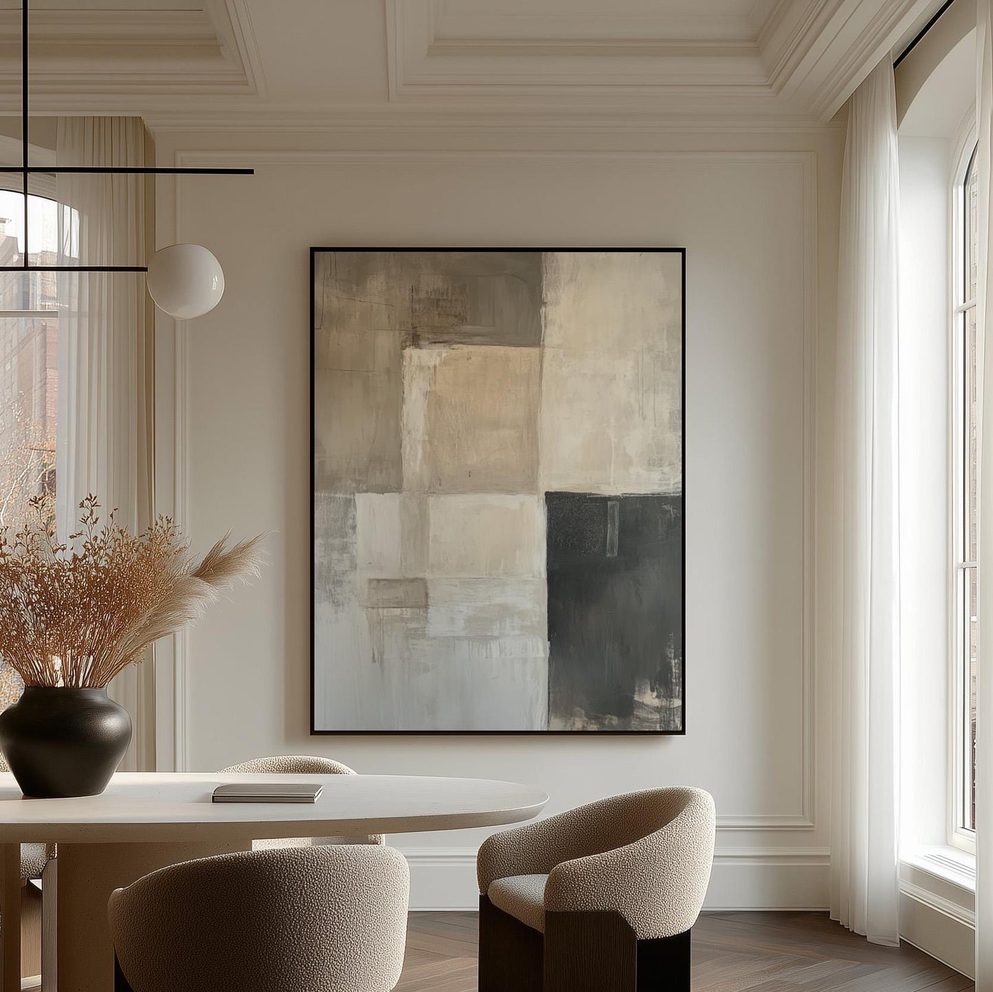 Abstract Canvas Art | Beige Gray Modern Wall Decor With Floating Frame