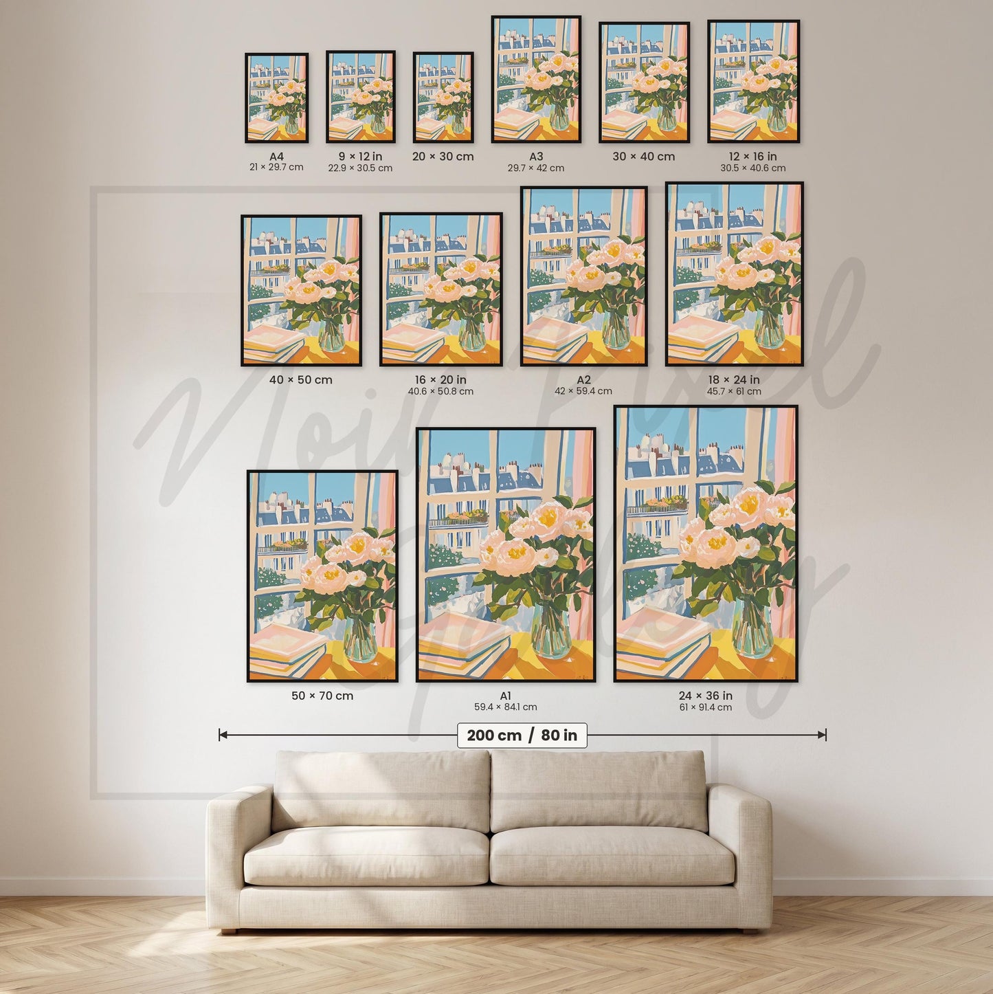 Peony Wall Art Print – Parisian Rooftop Art With Floral Bedroom Decor