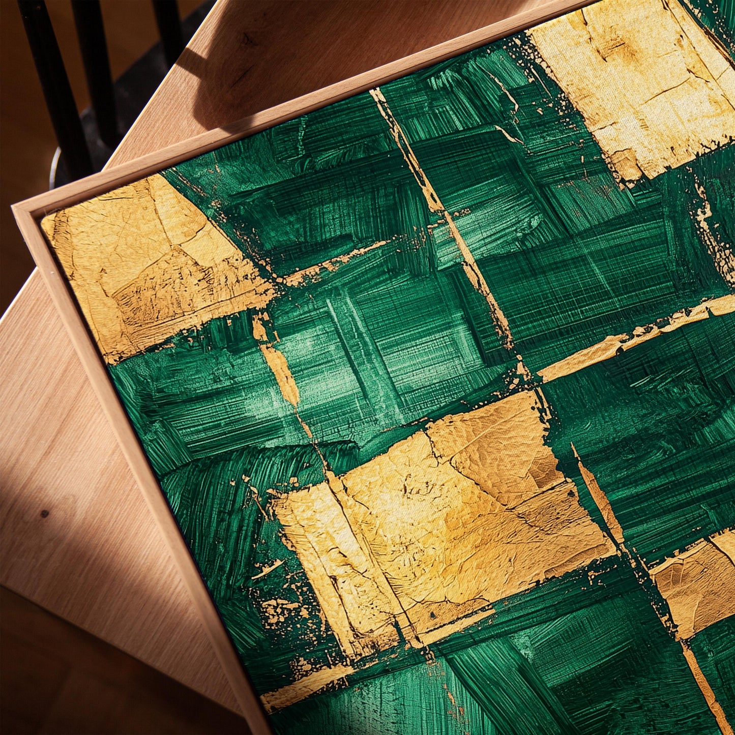 Emerald Green and Gold Abstract Canvas Print, Modern Giclée Wall Art for Dining Room or Elegant Living Space