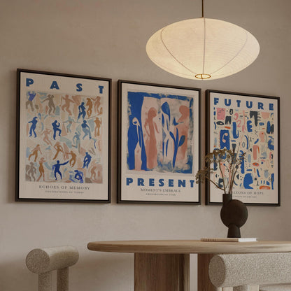 Past Present Future Canvas Wall Art Set of 3 Modern Abstract Posters Timeless Decor Inspirational Gift for Living Room or Office