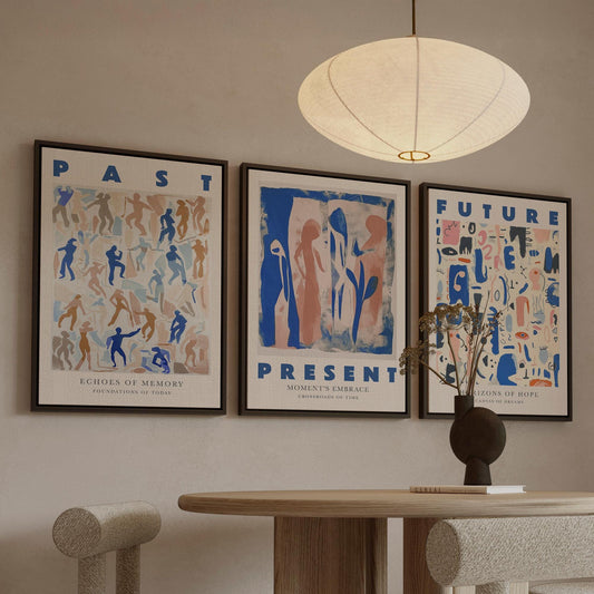 Past Present Future Canvas Wall Art Set of 3 Modern Abstract Posters Timeless Decor Inspirational Gift for Living Room or Office