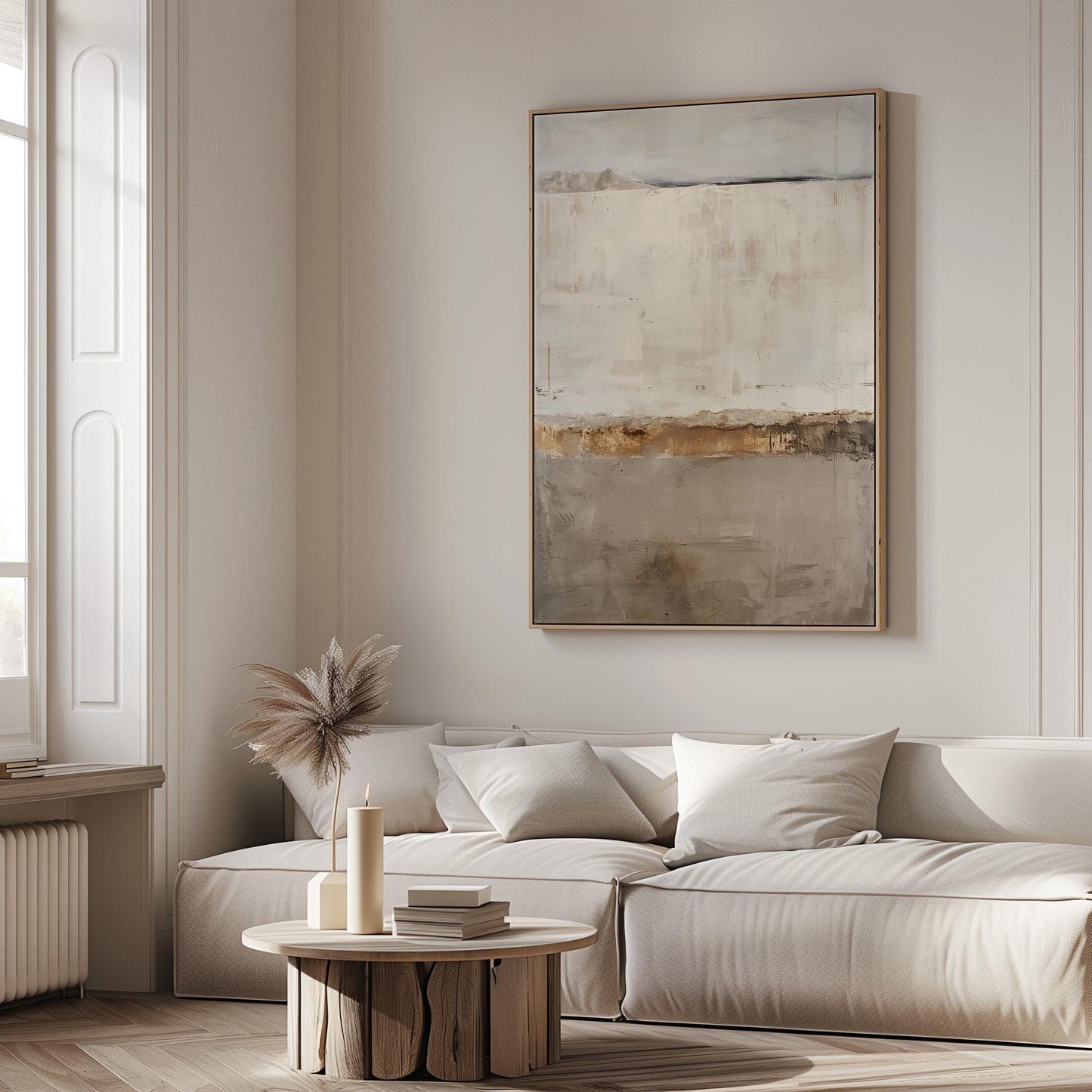 Abstract Landscape Canvas | Beige Brown Art on Premium Matte Canvas - Floating Wood Frame