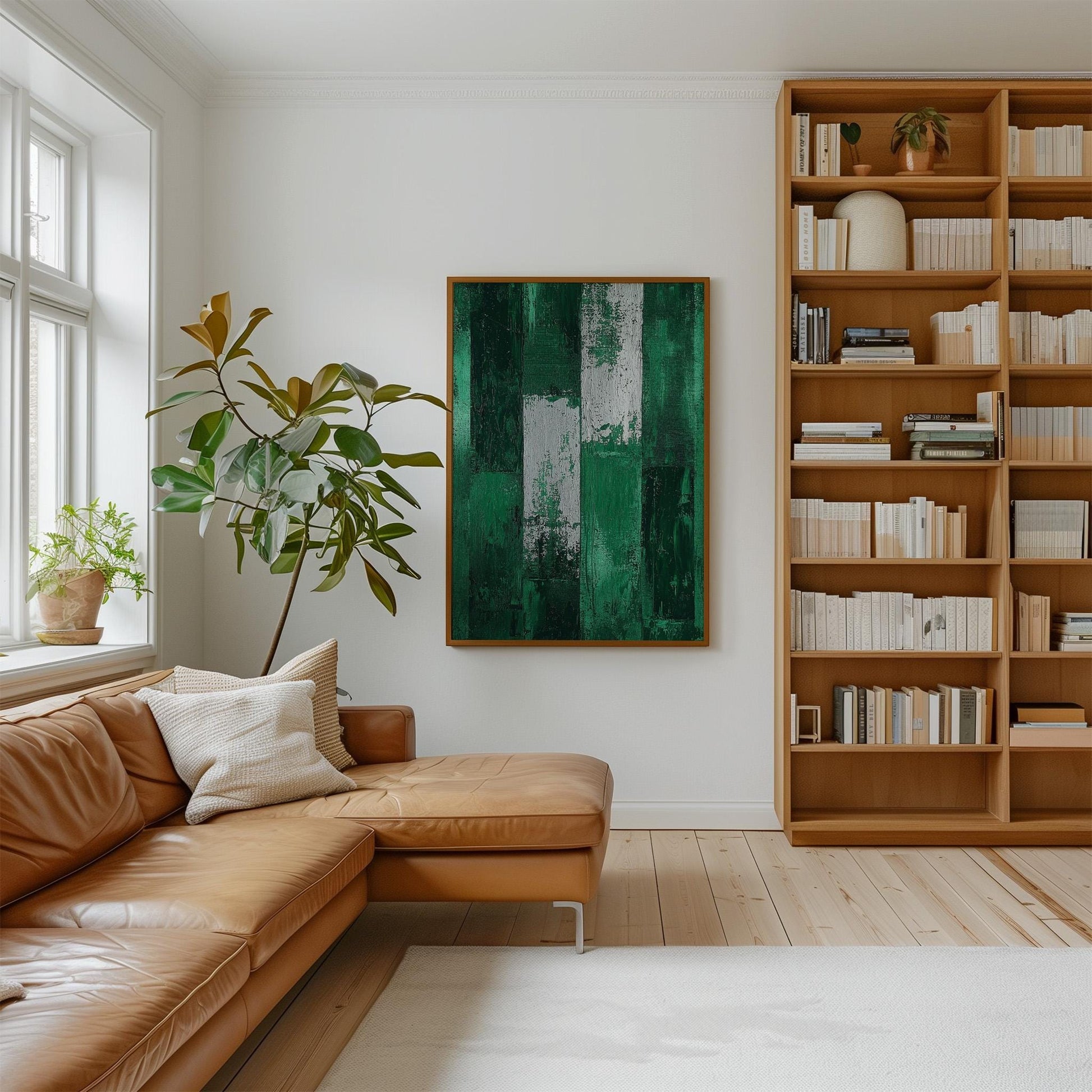 Emerald Green Abstract Canvas Art, Textured Modern Painting, Contemporary Giclée Wall Art for Living Room or Office, Minimalist Decor