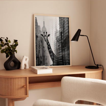 Giraffe Wall Art – Monochrome Urban Wildlife Poster on Fine Art Paper Print