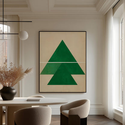Green Geometric Triangle Canvas Art with Floating Frame