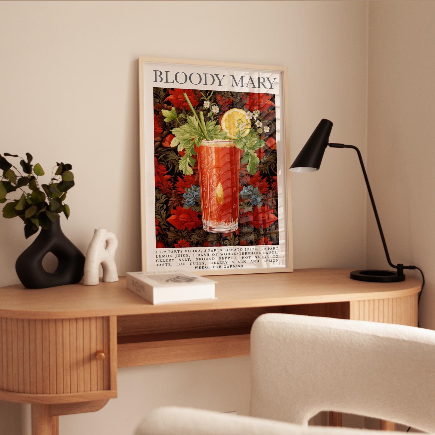 Bloody Mary Cocktail Print – Vintage Recipe Poster | Floral Bar Art A1-A4