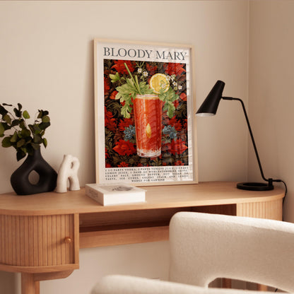 Bloody Mary Cocktail Print – Vintage Recipe Poster | Floral Bar Art A1-A4