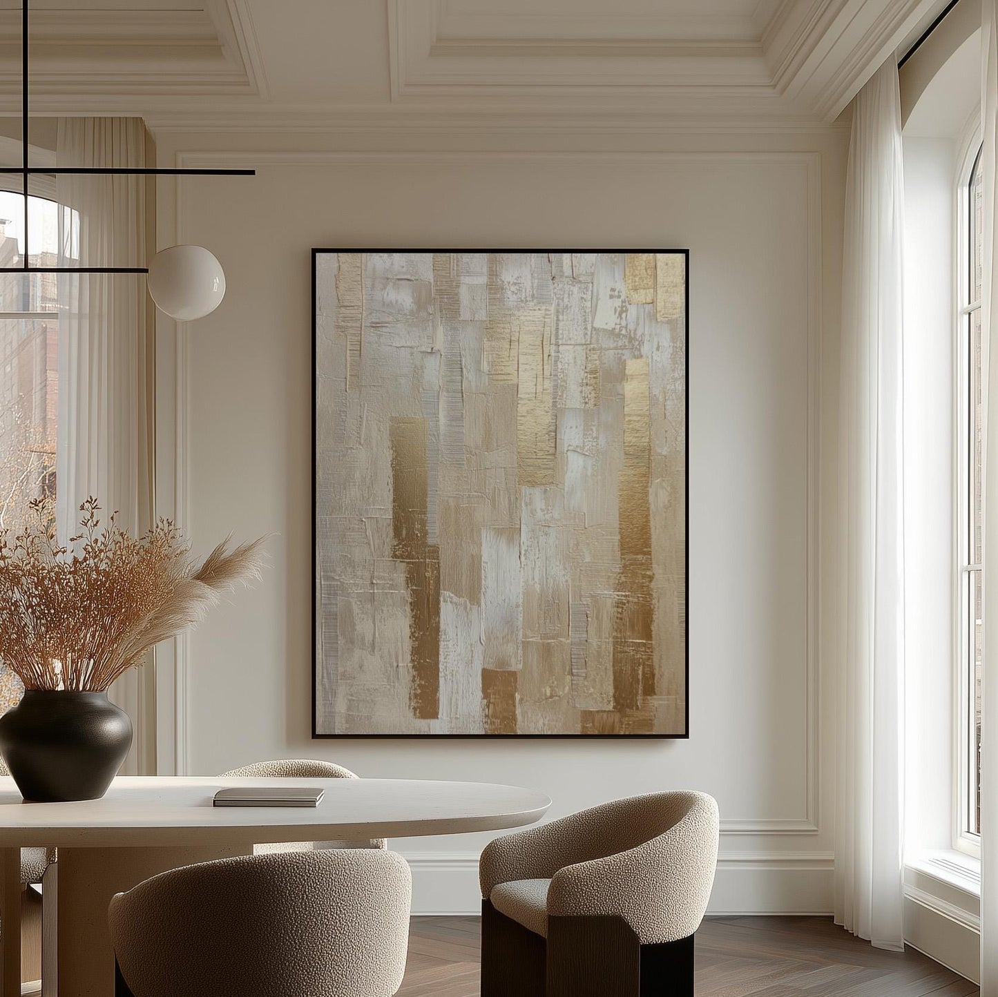 Abstract Canvas Art – Gold Beige Art with Floating Frame | Modern Neutral Wall Decor