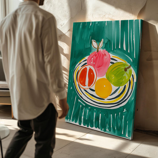 Colorful Fruit Bowl Wall Art Modern Abstract Kitchen Print Dining Room Decor Canvas Painting Bright Food Artwork Gift for Friends