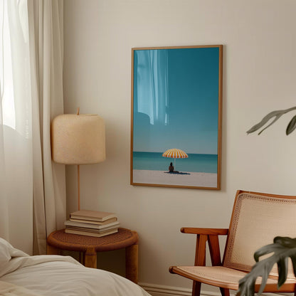 Beach Umbrella Poster - Minimalist Coastal Wall Art With Turquoise Ocean Photography