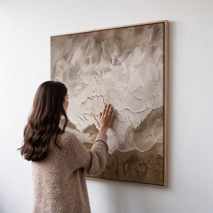 Textured Neutral Canvas Art: Beige and Earth Tones, Minimalist Square Abstract Painting