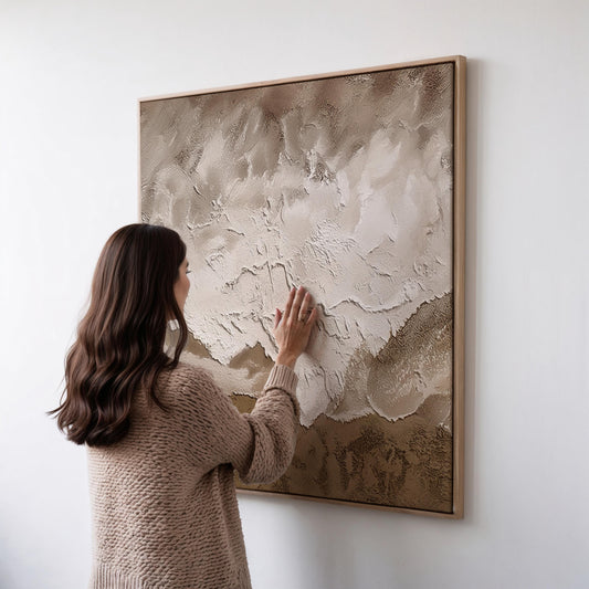 Textured Neutral Canvas Art: Beige and Earth Tones, Minimalist Square Abstract Painting