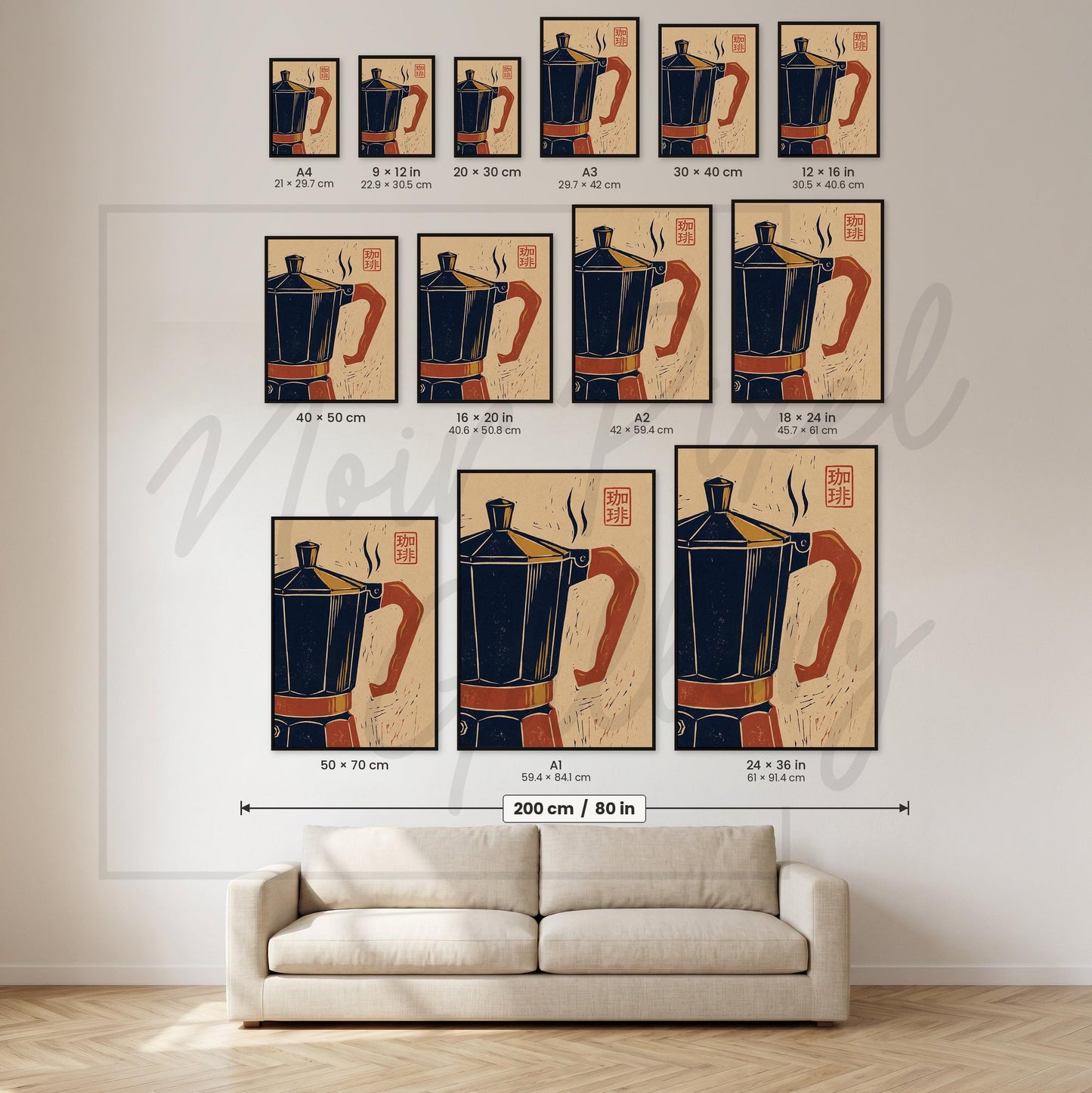 Coffee Wall Art Print - Mid Century Kitchen Art With Moka Pot Illustration