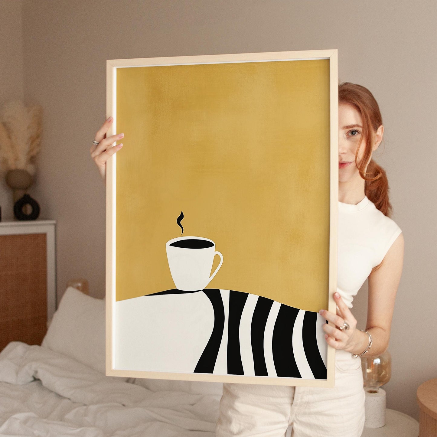 Coffee Cup Wall Art - Minimalist Kitchen Art | Modern Coffee Print Canvas