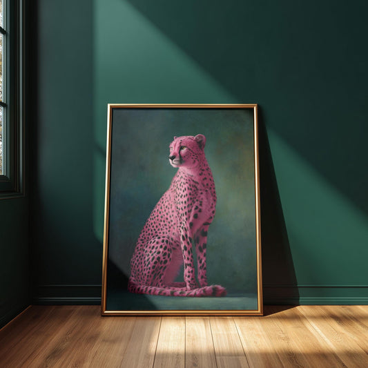 Pink Cheetah Art Print - Emerald Green Wall Art | Maximalist Home Decor Canvas