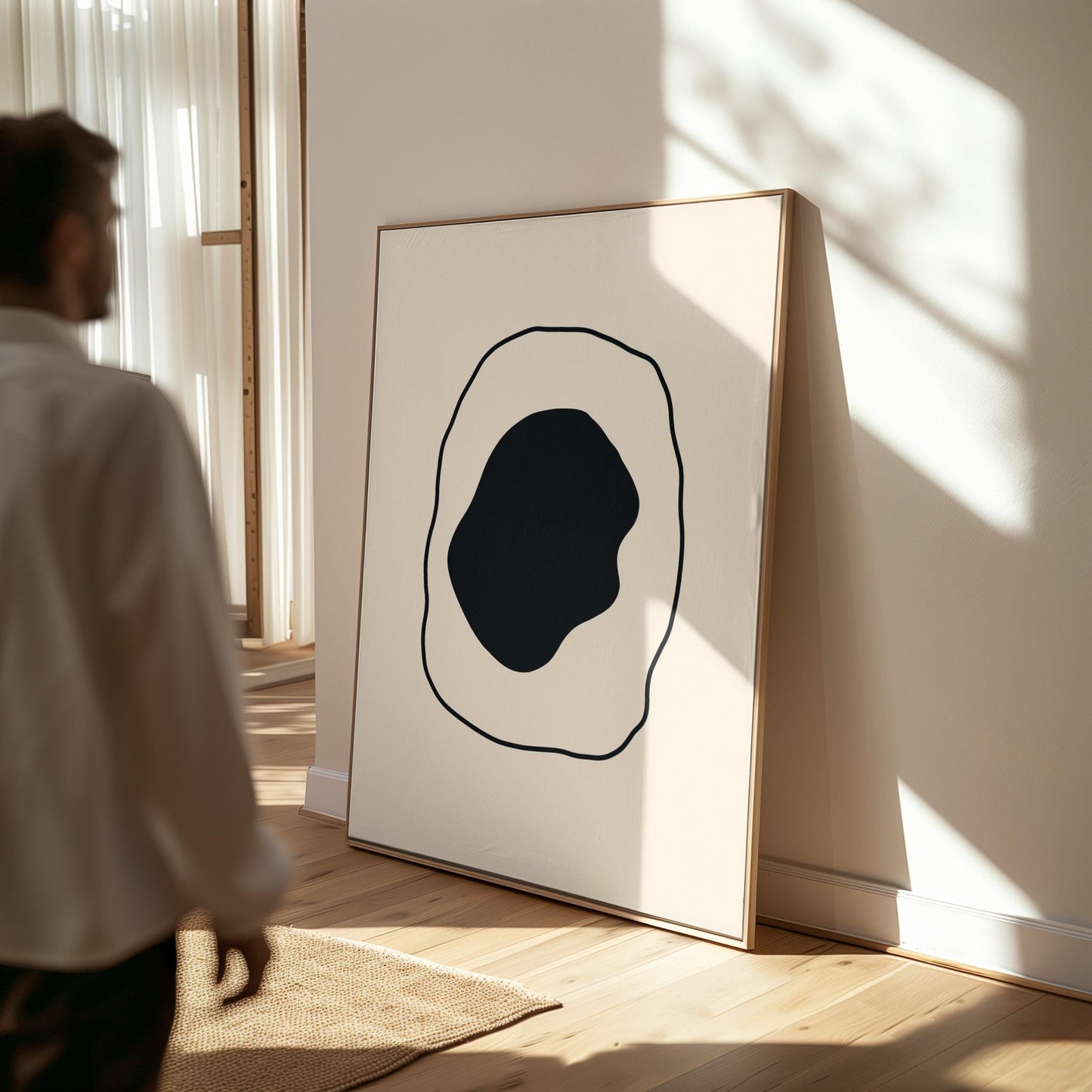 Minimalist Abstract Shape Canvas Print Black and White Modern Wall Art Contemporary Geometric Poster for Bedroom or Living Room