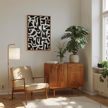 Abstract Wall Art Print – Geometric Black Shapes on Cream | Minimalist Design