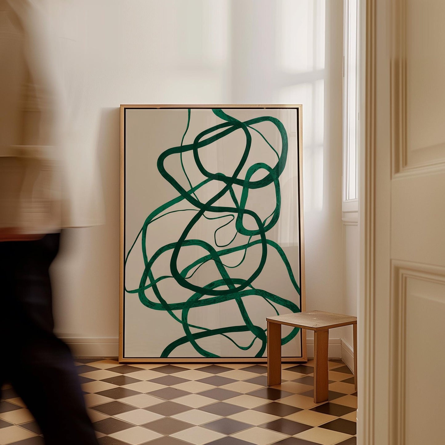 Green Abstract Line Giclée Canvas Print Modern Minimal Wall Art for Scandinavian or Contemporary Home