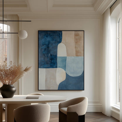 Blue Beige Abstract Canvas Art with Floating Frame