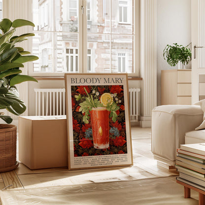 Bloody Mary Cocktail Print – Vintage Recipe Poster | Floral Bar Art A1-A4