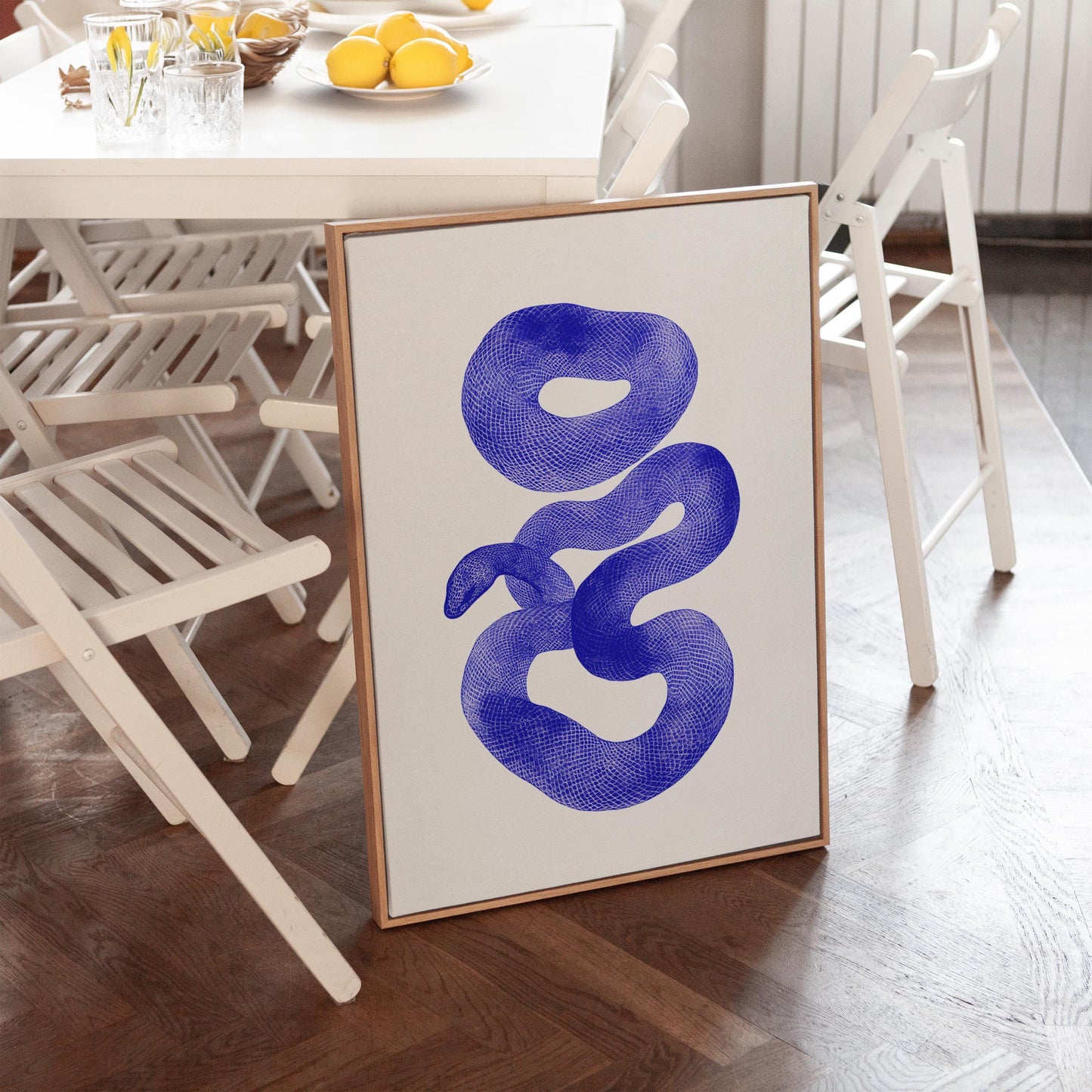 Abstract Blue Serpent Canvas Print Modern Minimalist Wall Art for Living Room or Office Decor