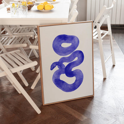 Abstract Blue Serpent Canvas Print Modern Minimalist Wall Art for Living Room or Office Decor
