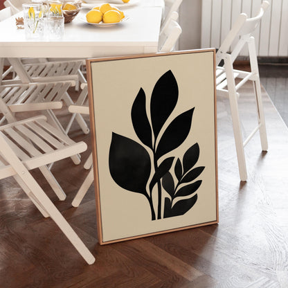 Minimal Botanical Canvas Art Black Leaf Silhouette Print for Bedroom or Office, Modern Nature Wall Decor