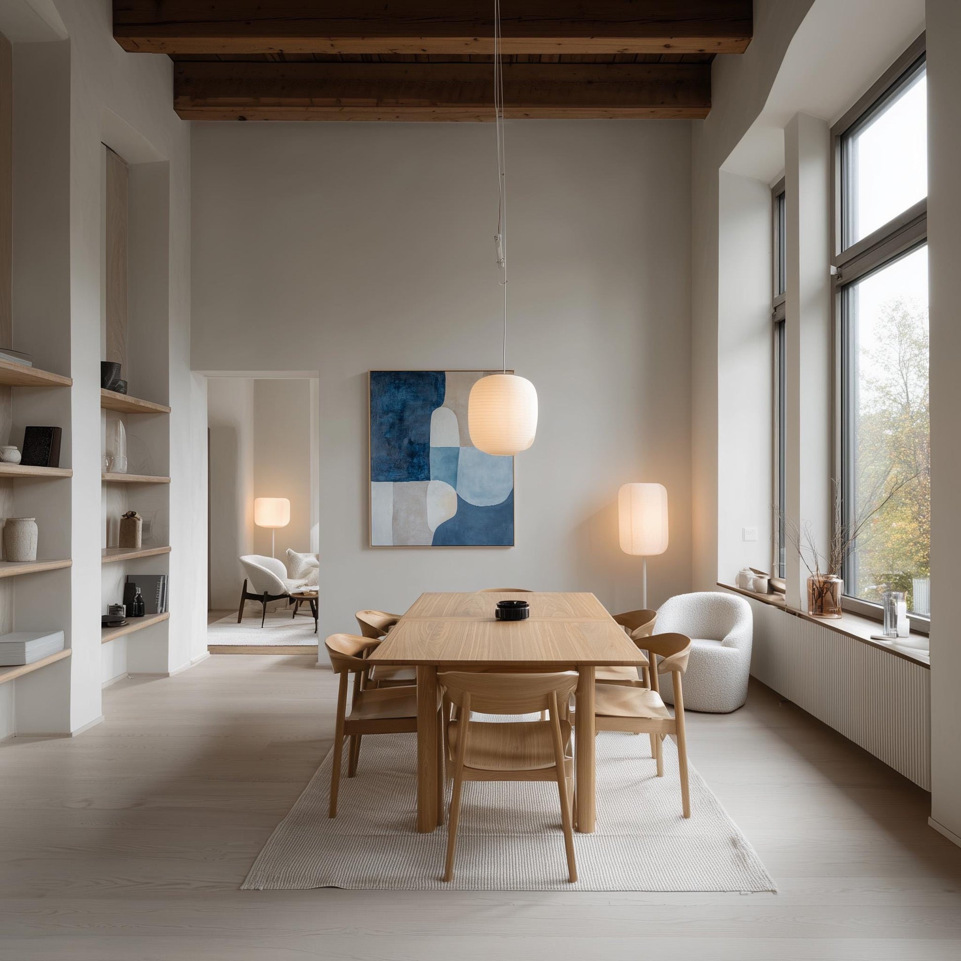 Blue Beige Abstract Canvas Art with Floating Frame