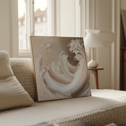 Canvas Wall Art - Beige Wave Painting | Modern Canvas Print With Floating Wood Frame