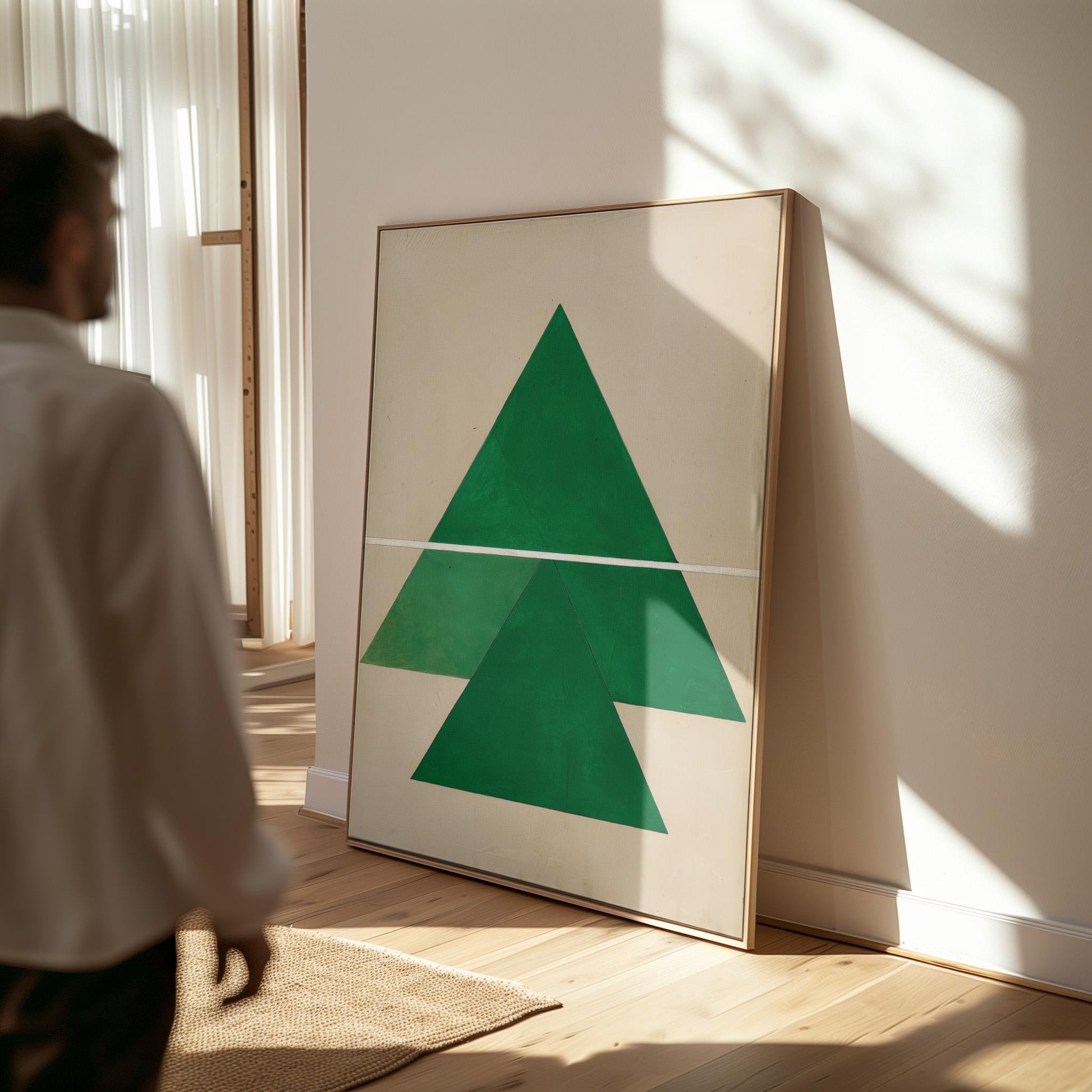 Green Geometric Triangle Canvas Art with Floating Frame