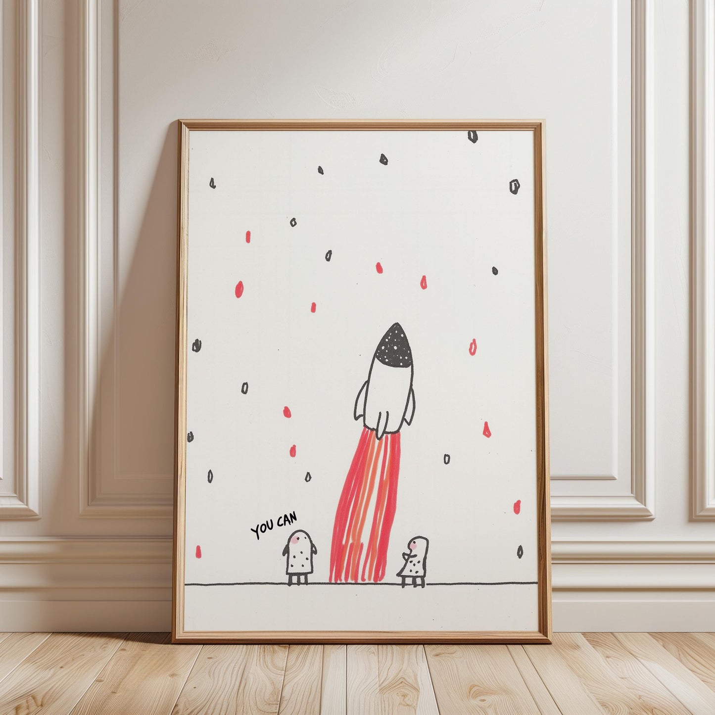 Rocket Ship Print – Inspirational Kids Room Decor with Pink Flames