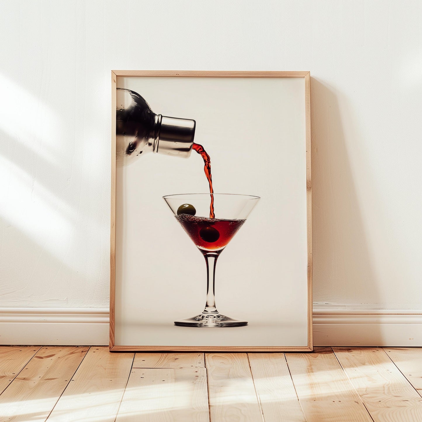 Martini Cocktail Print – Home Bar Decor | Red Wine Pouring Art, Mixology Art Print