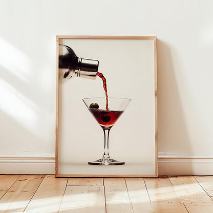 Martini Cocktail Print – Home Bar Decor | Red Wine Pouring Art, Mixology Art Print