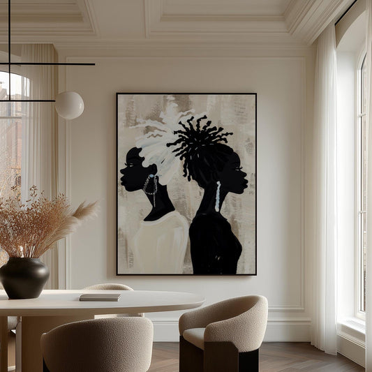 Modern Black and White Women Portrait Wall Art Large Minimalist Canvas Print for Living Room or Bedroom Afrocentric Decor