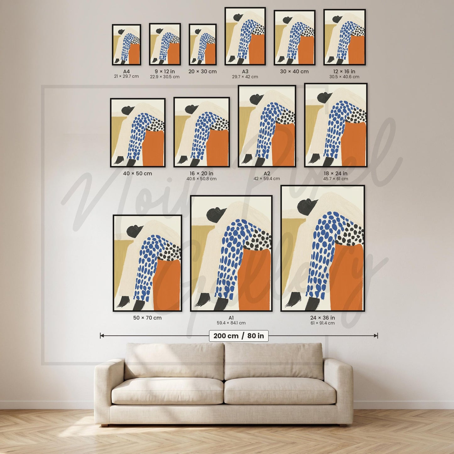 Abstract Figure Poster - Blue Orange Print on Archival Fine Art Paper