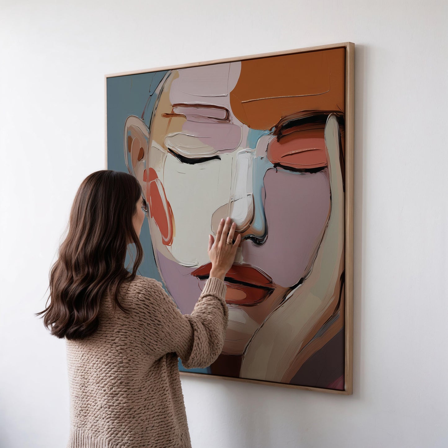 Abstract Face Canvas Wall Art: Modern Figurative Portrait Painting, Large Contemporary Artwork for Bedroom or Living Room