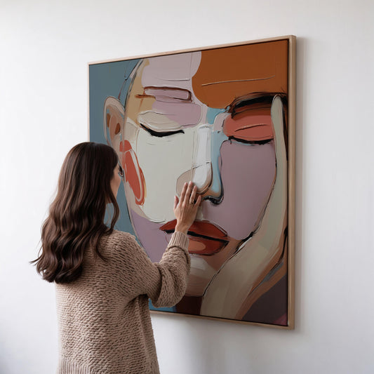 Abstract Face Canvas Wall Art: Modern Figurative Portrait Painting, Large Contemporary Artwork for Bedroom or Living Room