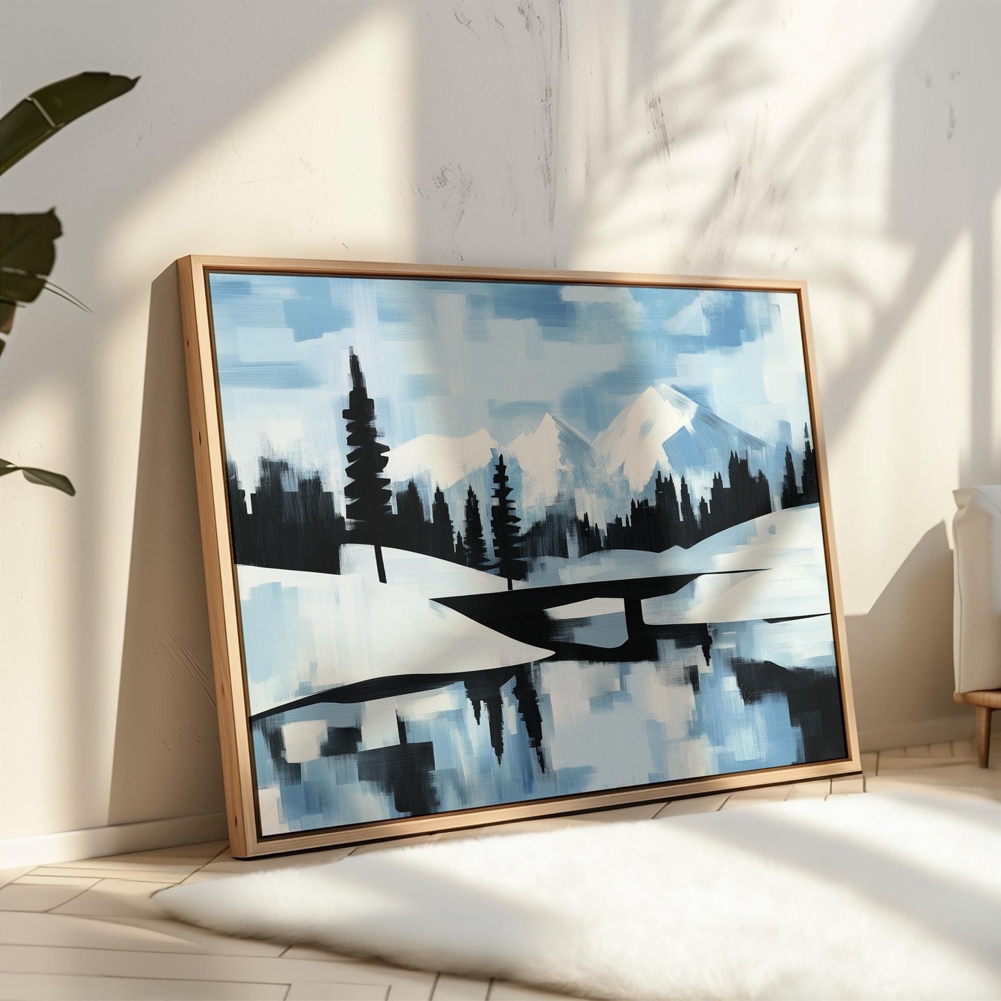 Blue Mountain Landscape Giclée Canvas Print Minimal Winter Wall Art for Living Room or Office