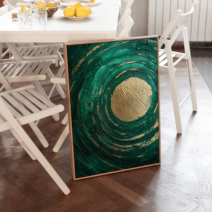 Emerald Green Textured Circle Giclée Canvas Print Modern Abstract Wall Art for Living Room or Bedroom