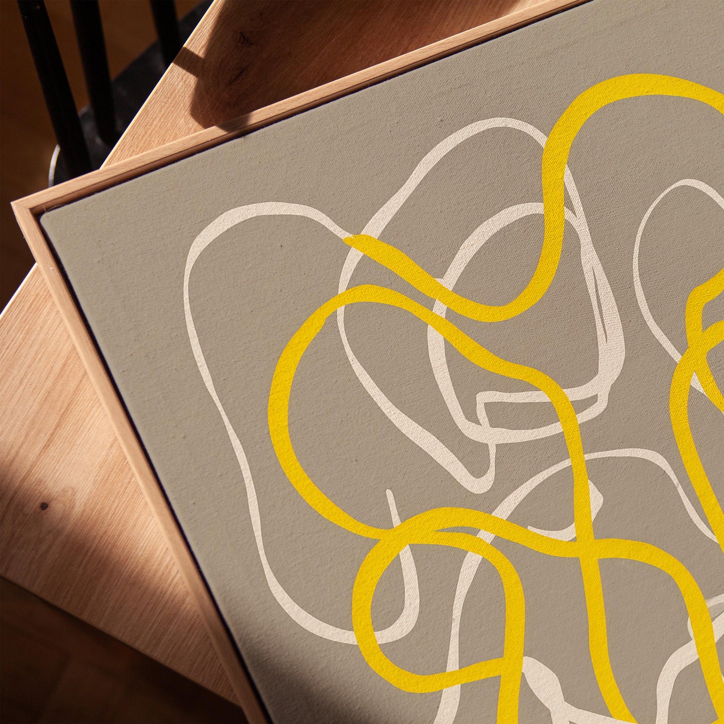 Yellow Abstract Line Giclée Canvas Print Modern Minimal Wall Art for Dining Room or Creative Studio