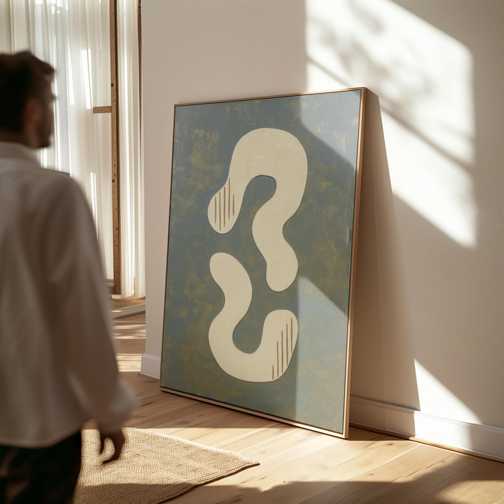 Abstract Blue and Beige Giclée Canvas Print with Soft Organic Shapes Modern Art for Minimalist Living Room or Studio Decor